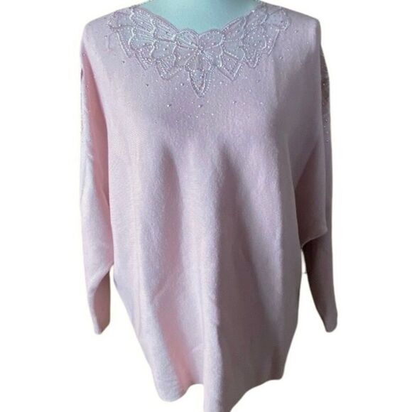 Ava Rose Womens Pink Beaded Embellished Flower Knit Pullover Sweater Size 2X NWT - Picture 1 of 7